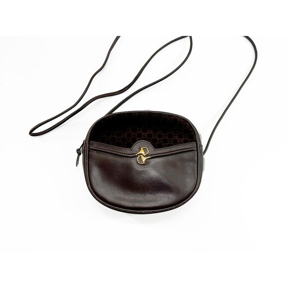 Gucci Brown Suede Square Logo Print Round Horse--bit Crossbody